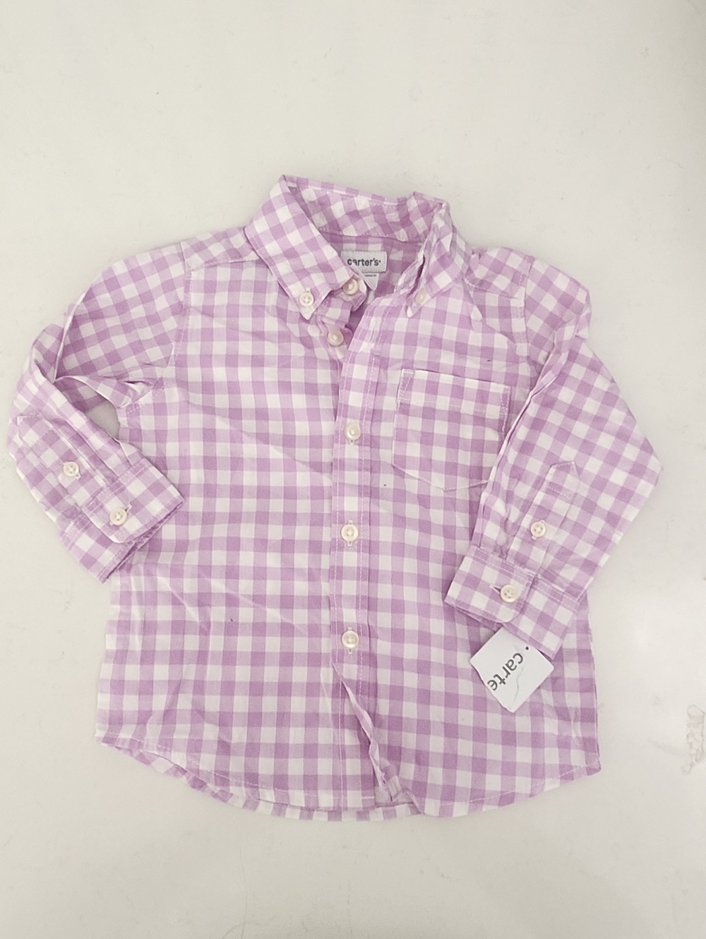 Carter's Plaid Button Up  Purple White Toddler Boy Dress Shirt 3T